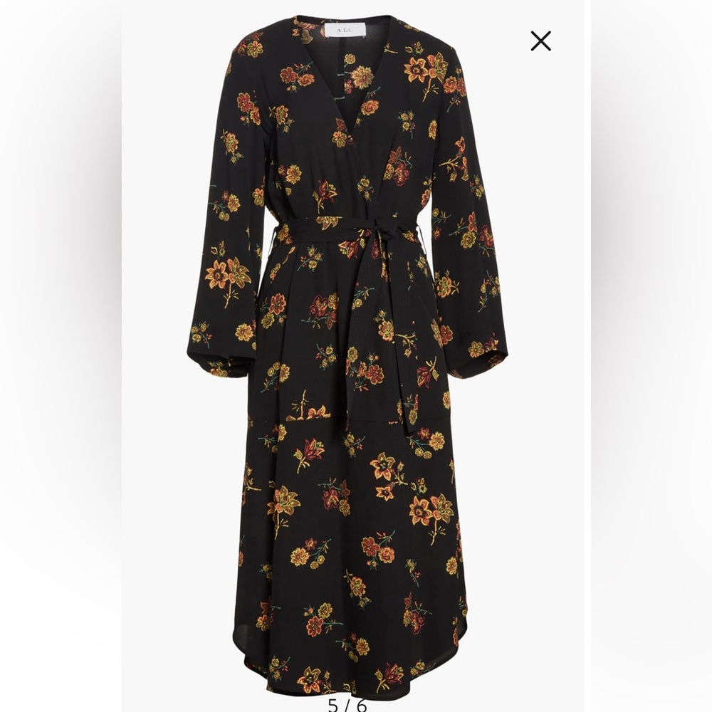 ALC Wilma Floral Silk Kimono Wrap Dress Black Multi Size 2